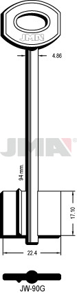 JW-90G   KÉTTOLLAS KULCS    4,9 Á - 94 H - 17 M x 22,4 SZ mm    JUWEL